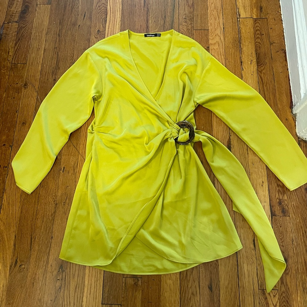 Boohoo Satin Wrap Shirt Style Dress